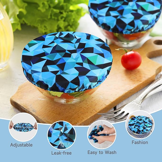 wegreeco Elastic Reusable Bowl Covers for Bread Proofing, Fabric Cloth Sourdough Bowl Covers for Proofing - Set of 6, Geometrical Blue
