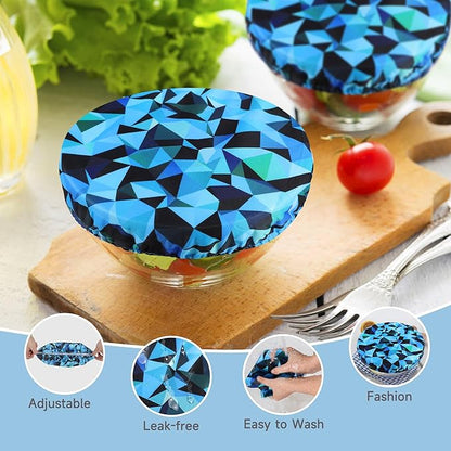 wegreeco Elastic Reusable Bowl Covers for Bread Proofing, Fabric Cloth Sourdough Bowl Covers for Proofing - Set of 6, Geometrical Blue