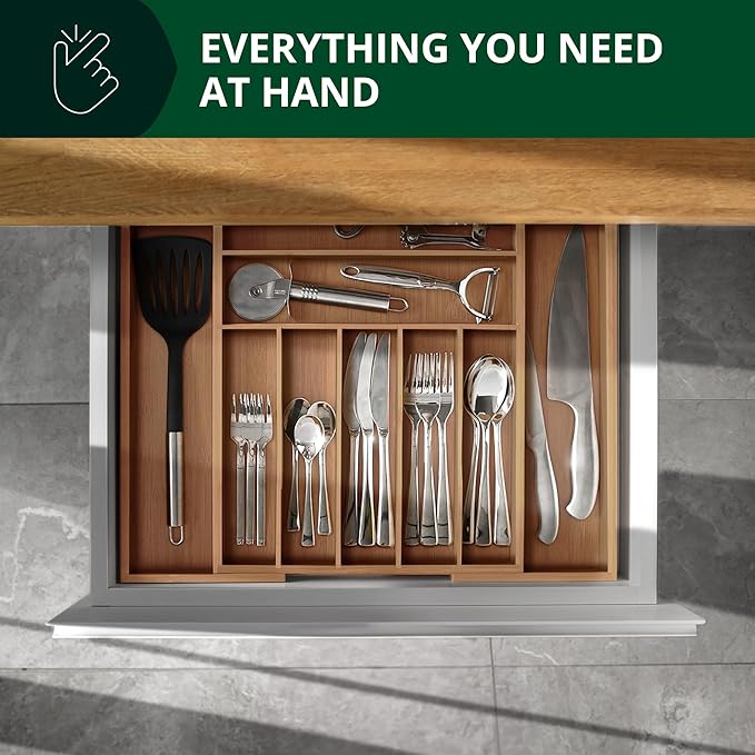 ROYAL CRAFT WOOD Luxury Bamboo Kitchen Drawer Organizer - Silverware Organizer - Utensil Holder and Cutlery Tray with Grooved Drawer Dividers for Flatware and Kitchen Utensils (9 Slot, Brown Bamboo) - Image 7