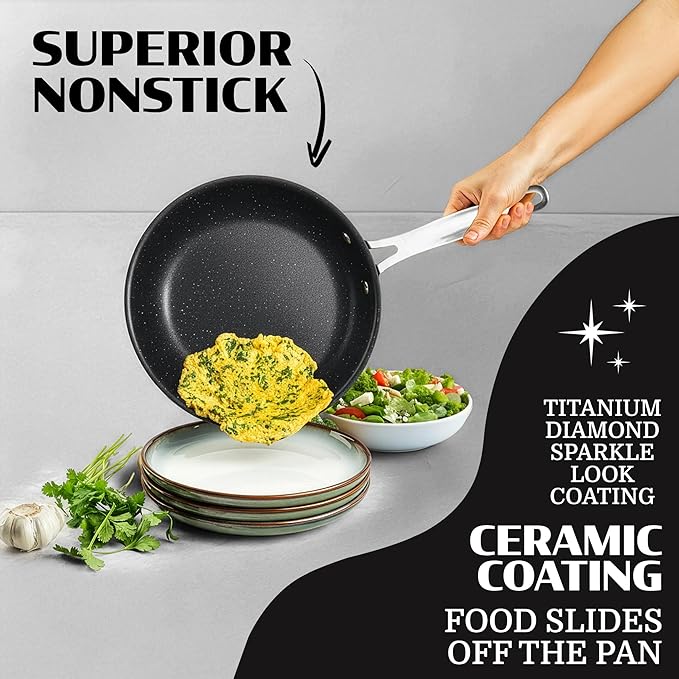 Granitestone Ceraluxe 20 Pc Ceramic Cookware Set Nonstick, Complete Pots and Pans Set Non Stick with 5 Pc Bakeware Set, Deep Frying Pan Set, & Steamer, Non Toxic PFOA Free, Oven & Dishwasher Safe - Image 5