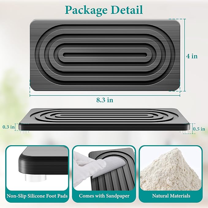 Water Absorbing Stone Tray, Quick Drying Diatomite Bathroom Tray Countertop, Stone Drying Mat for Kitchen Counter, Soap Dish Dispenser Vanity Organizer, Dark Grey-A-8.3" x 4" - Image 2
