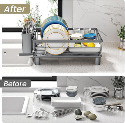SNTD Dish Drying Rack - Small Dish Rack for Kitchen Counter, Stainless Steel Dish Drainer with Utensil Holder and Drainboard, 11" W x 15" L (Grey) - Image 8