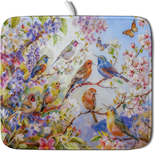 Spring Bird Dish Drying Mats for Kitchen Counter Floral Small Dish Drying Pad Season Decor by Giwawa