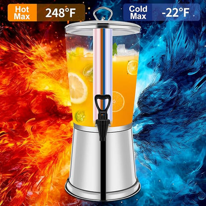 FULIYE Beverage Dispenser with Stand, Drink Dispensers for Parties, Beverage Dispenser with Ice Container, 2.2 Gallon/8L, Clear Acrylic Stainless Steel Lemonade Dispenser for Buffet, Café, Bar