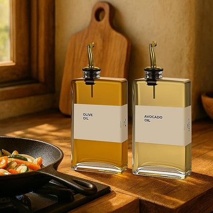 Spaceneat Olive Oil Dispenser Bottle - Includes 44 Kitchen Essential Labels - Cooking Oil Bottles for Kitchen, Coffee Syrup Dispenser - Pourer Spout with 11.8 fl oz Glass Container Cruet - 2pcs, Gold - Image 7