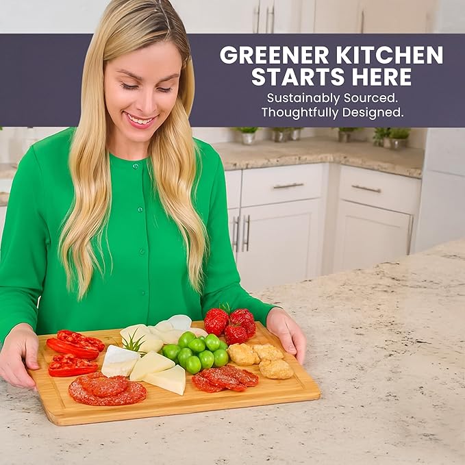 Bamboo Cutting Board – 15 Inch Wood Cutting Boards for Kitchen with Glue-Free Surface™ & Juice Groove – Non-Toxic, FSC-Certified, Durable Wooden Chopping Board - Rectangle - Image 6