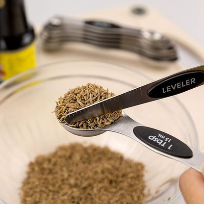 EDELIN Measuring Cups and Magnetic Measuring Spoons Set, Stainless Steel 5 Cups and 7 Spoons (Black)