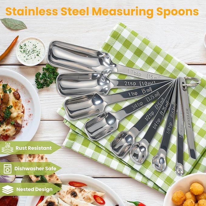 9 Pcs Measuring Spoons Set with Leveler, Metal Teaspoon & Tablespoon Measuring Spoons for Cooking & Baking, Fits in Spice Jars, Kitchen Gadgets for Dry & Liquid Ingredients - Image 5