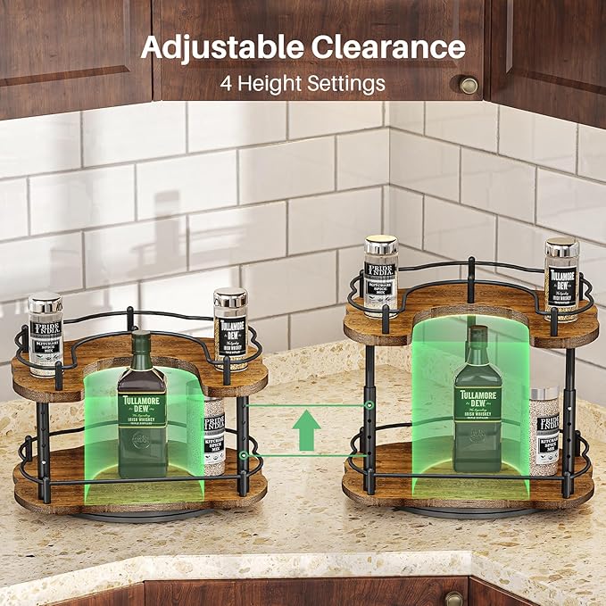 Lazy Susan Organizer Spice Rack - Spice Organization for Cabinet Height Adjustable Rotating Lazy Turntable, Pantry Kitchen Wood Revolving Seasoning Organizer (Vintage, 12 Inch) - Image 5