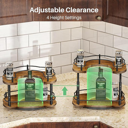 Lazy Susan Organizer Spice Rack - Spice Organization for Cabinet Height Adjustable Rotating Lazy Turntable, Pantry Kitchen Wood Revolving Seasoning Organizer (Vintage, 12 Inch) - Image 5