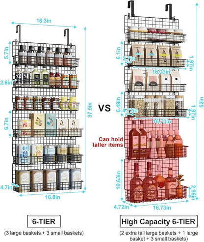 JKsmart High Capacity 6-Tier Spice Rack Organizer with Door Hook, Wall-Mounted & Over-the-Door for Kitchen Pantry Cabinet - Black - Image 2