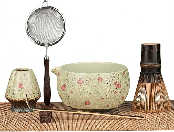 Matcha Whisk Set, 7-Piece Matcha Kit with Ceramic Bowl, Bamboo Whisk, Scoop, Sifter, Holder & Bamboo Mat – Premium Matcha Tea Set for Beginners & Matcha Lovers, Gift Ready