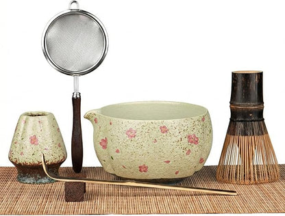 Matcha Whisk Set, 7-Piece Matcha Kit with Ceramic Bowl, Bamboo Whisk, Scoop, Sifter, Holder & Bamboo Mat – Premium Matcha Tea Set for Beginners & Matcha Lovers, Gift Ready