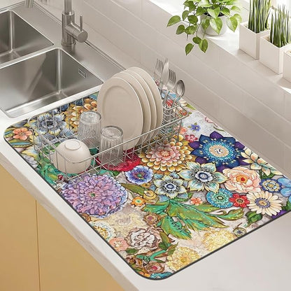 Kitchen Countertop Dish Drying Mat,Super Absorbent Coffee Bar Mat for Maker Espresso Machine, Anti-Slip Accessories for Kitchen Countertops 23x15 Inch