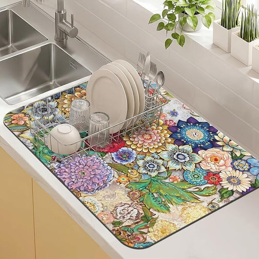 Kitchen Countertop Dish Drying Mat,Super Absorbent Coffee Bar Mat for Maker Espresso Machine, Anti-Slip Accessories for Kitchen Countertops 23x15 Inch