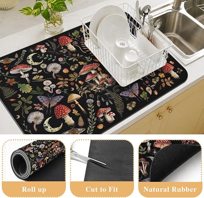 Kitchen Countertop Dish Drying Mat,Super Absorbent Coffee Bar Mat for Maker Espresso Machine, Anti-Slip Accessories for Kitchen Countertops 19x12 Inch