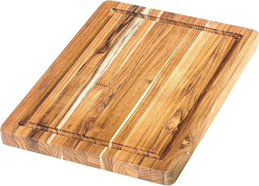 Teakhaus Cutting Board - Small (S) Wood Cutting Board with Juice Groove (14”L x 10”W) Holiday Gift Ideas for Men and Women - Gift-Ready, Thin, Lightweight, Reversible, Knife Friendly - FSC Certified by TEAKHAUS