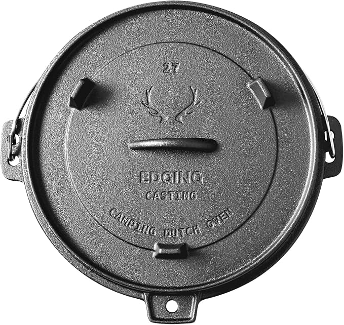 EDGING CASTING Pre-Seasoned Cast Iron Dutch Oven With Skillet Lid, Outdoor Camping Deep Pot for Camping Fireplace Cooking BBQ Baking Campfire, Leg Base, 4.5 Quart
