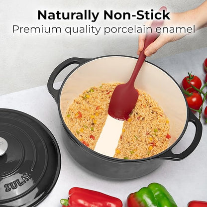 Zulay Kitchen 7.7 Quart Enameled Cast Iron Dutch Oven Pot with Lid – Premium Durability & Oven Safe up to 500°F – Heavy Duty Cookware Perfect for Bread Baking, Stews, Braising & Roasting – Black - Image 6