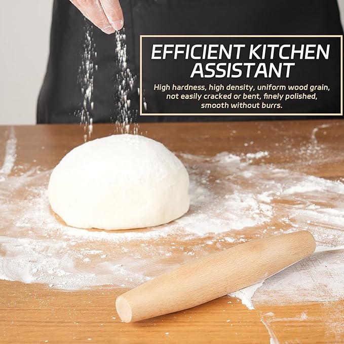 French Rolling Pin for Baking - Tuyotue 7.9 Inches Beech Wood Tapered Rolling Pin Dough Roller for Pizza Dough, Pie Crust Cookie Fondant Dumpling - Image 3