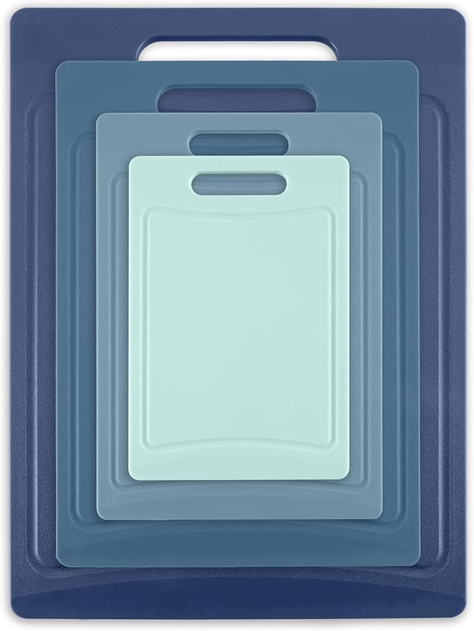 COOK WITH COLOR Non-Slip Cutting Board Set – Kitchen Essentials with Easy Grip Handle for Meat, Veggies, and Fruits, 4 Cutting Boards, Blue-New - Image 6