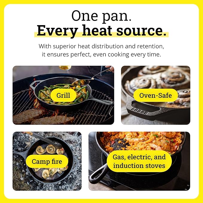 Lodge Seasoned Cast Iron Skillet 13.25 Inches - PFAS-Free, Non-Toxic Cookware - Use with an Oven, Stove, Grill, or Campfire - Naturally Non-Stick & Oven Safe