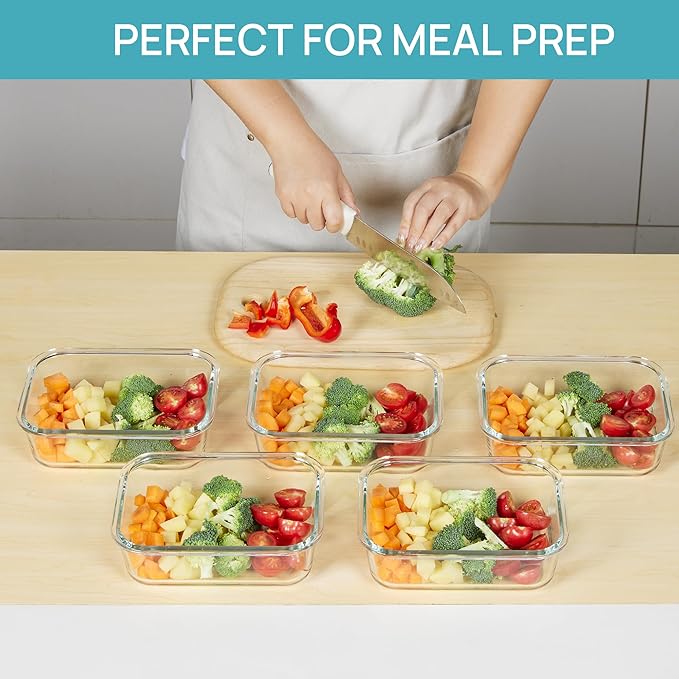Vtopmart 5 Pack 35oz Glass Food Storage Containers with Lids, Meal Prep Containers, Airtight Reusable Lunch Container Set, Safe for Oven, Microwave, Freezer, and Dishwasher, Green - Image 4