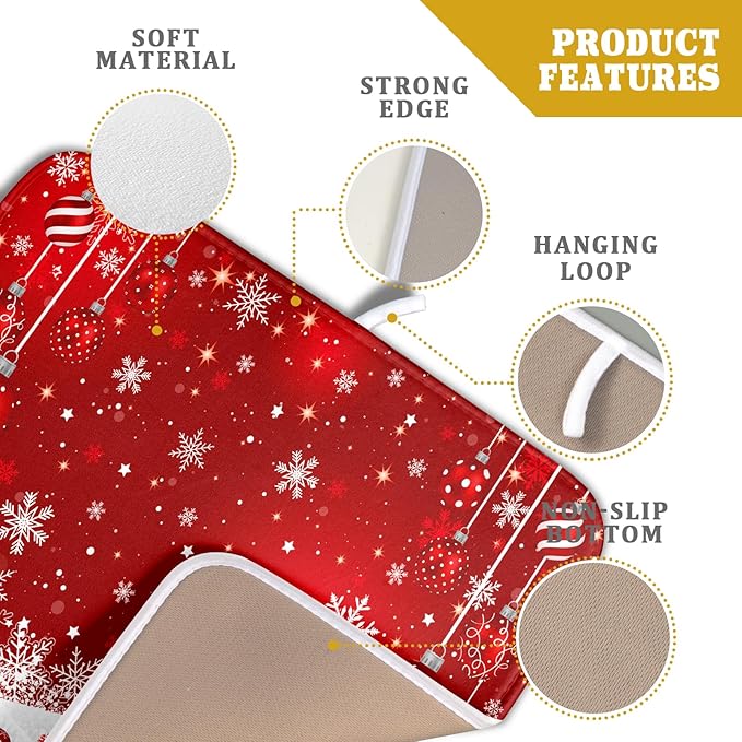 Giwawa Xmas Balls Dish Drying Mat for Kitchen Countertop Winter Red White Snowflakes Dish Drainer Mats 16x18inch Reversible Dish Drying Rack Pad Protector for Dining Holiday New Year Decor
