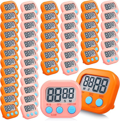Xuhal 50 Pieces Digital Kitchen Timer Bulk, Small Magnetic Timers for Classroom, Digits Stopwatch Clock Timer for Cooking Baking Sports Games Office, Not Including Battery (Pink,Orange) by Xuhal