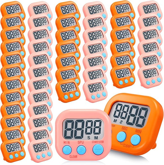 Xuhal 50 Pieces Digital Kitchen Timer Bulk, Small Magnetic Timers for Classroom, Digits Stopwatch Clock Timer for Cooking Baking Sports Games Office, Not Including Battery (Pink,Orange) by Xuhal