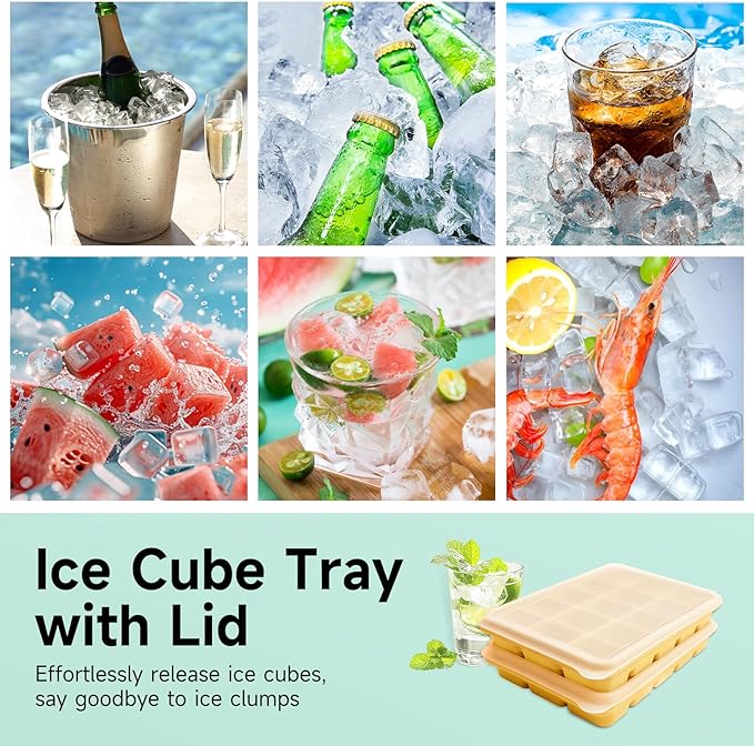 Tvmania Ice Cube Trays Set of 2, Easy Release 15 Flexible Silicone Ice Cube Molds with Removable Lid Reusable Freezer Ice Trays Stackable for Whiskey, Baby Food, BPA Free (yellow) - Image 6