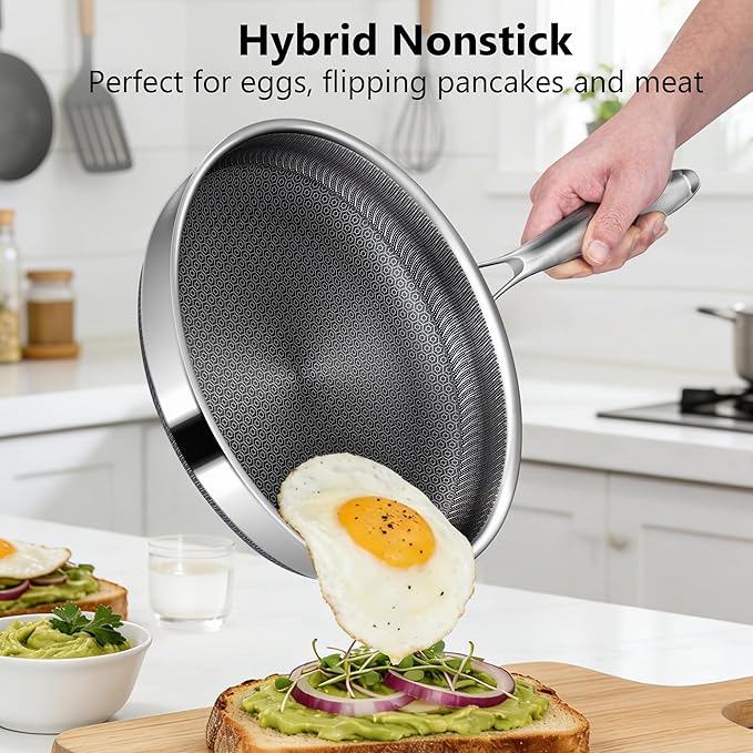 Non Stick Frying Pans, 10-inch Hybrid Frying Pans Nonstick Stainless Steel Skillets, Dishwasher & Oven-Safe, Stay-Cool Handle, PFOA Free Cookware, Compatible with All Cooktops - Image 6