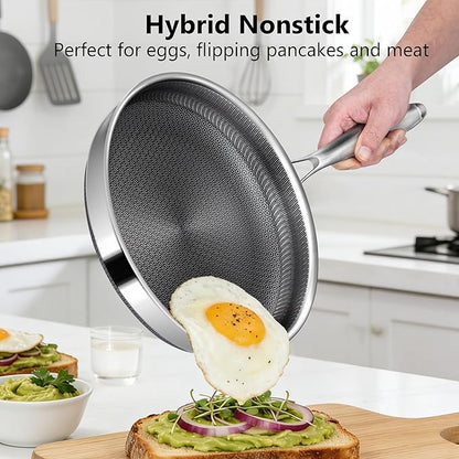 Non Stick Frying Pans, 12-inch Hybrid Frying Pans Nonstick Stainless Steel Skillets, Dishwasher & Oven-Safe, Stay-Cool Handle, PFOA Free Cookware, Compatible with All Cooktops - Image 4