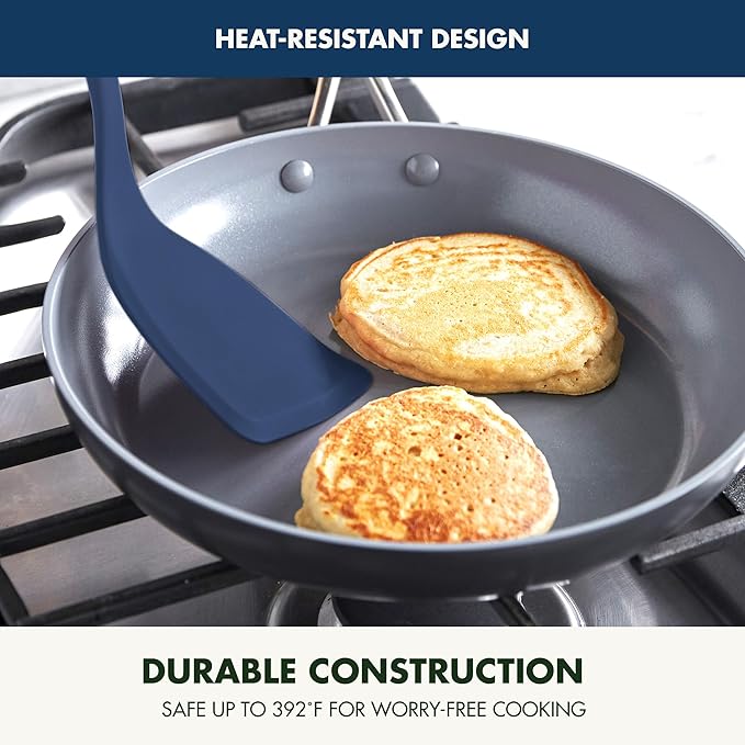 GreenPan Silicone Solid Turner Spatula, Flipping Cooking Kitchen Utensil, Flexible Rubber Nonstick Cookware, Rigid Steel Core, Heat-Resistant, Anti-Slip Handle, BPA-Free, Dishwasher Safe, Blue - Image 6
