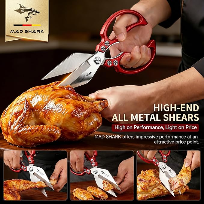MAD SHARK Heavy Duty Kitchen Scissors, Dishwasher Safe All Purpose Kitchen Shears, Premium Sharp Poultry Shears for Turkey, Meat, Seafood, Vegetables, Stainless Steel Blades, Gifts for Men Women