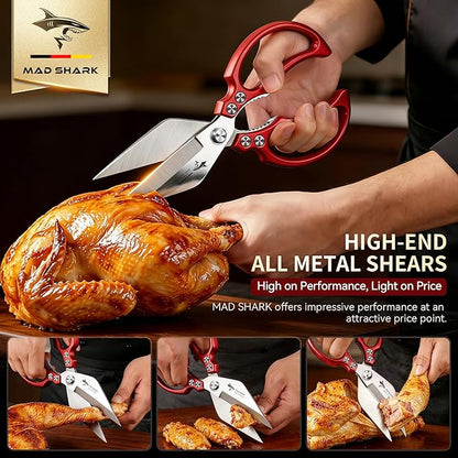 MAD SHARK Heavy Duty Kitchen Scissors, Dishwasher Safe All Purpose Kitchen Shears, Premium Sharp Poultry Shears for Turkey, Meat, Seafood, Vegetables, Stainless Steel Blades, Gifts for Men Women