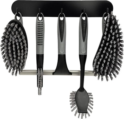 Scrub Brush Set of 6 pcs - Cleaning Shower Scrubbers with Squeegee for Shower Glass and Adhesive Wall Hooks Including Grout Cleaner Brush, Scrub Brushes for Cleaning Bathroom, Shower, Tile, Bathtub by TrazonProducts