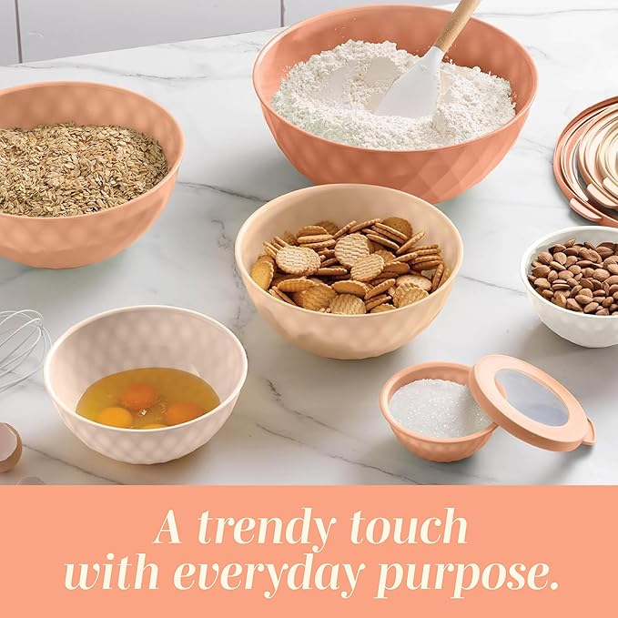 COOK WITH COLOR Mixing Bowls with Lids - 12 Piece Plastic Nesting Bowls Set includes 6 Prep Bowls and 6 Lids, Microwave Safe Mixing Bowl Set, Orange Diamond - Image 7