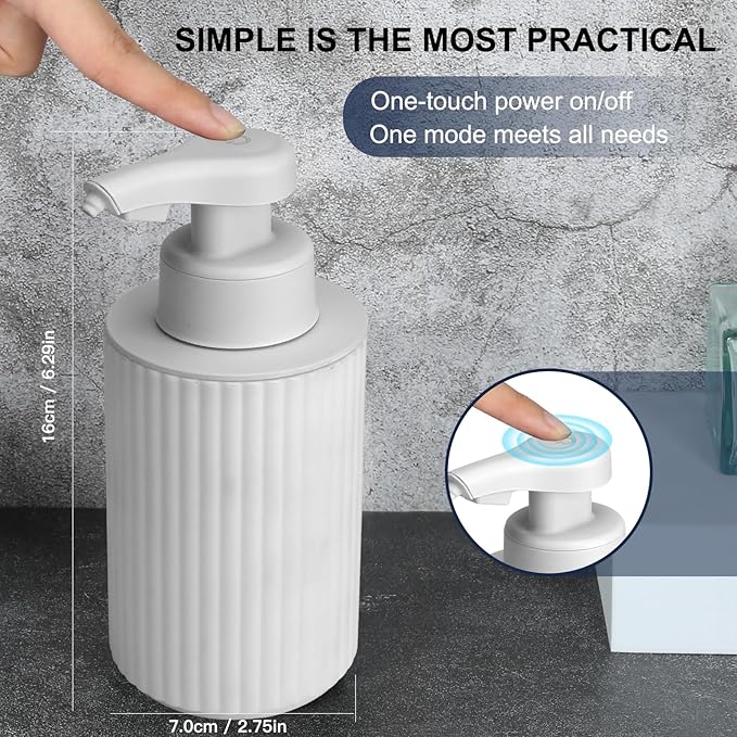 Automatic Soap Dispenser Liquid Touchless: 9oz White Plastic - Rechargeable Electric Smart Auto Hand Soap Dispenser - Dish Bathroom Kitchen - Image 2