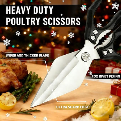 Seattleget Multifunctional Heavy-Duty Kitchen Shears,Chicken Bone Scissors,Japanese Style High Carbon Steel Cooking Scissors,Poultry Shear,Poultry Shear,for Meat,Seafood and Bone Cutting(Black)