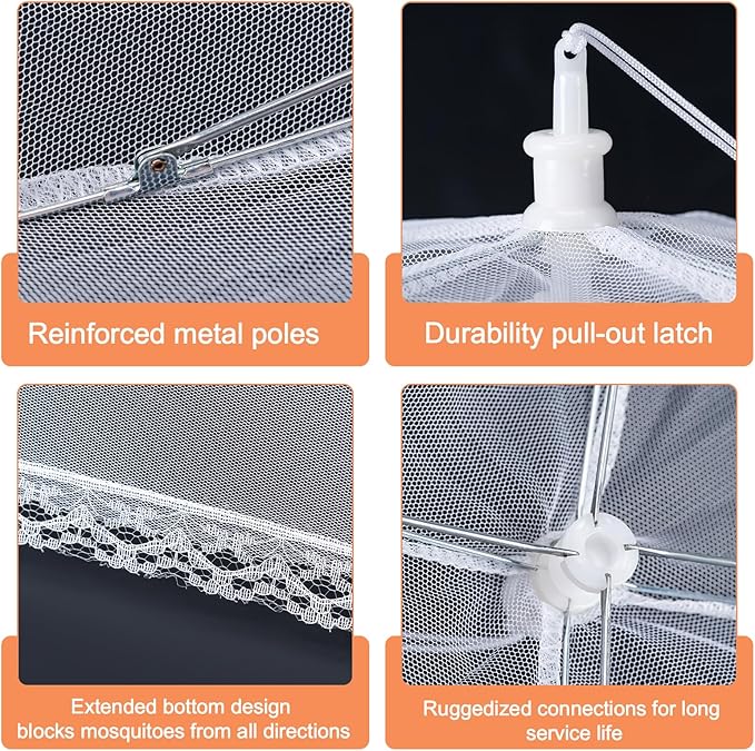 Husfunov 6 Pack Mesh Food Covers,17"Lx17"W Large Food Cover,White Nylon Covers,Pop-Up Serving Dish Covers Tent Umbrella,for Patio Net for Outdoor Camping, Picnics, Parties,BBQ,Collapsible and Reusable - Image 3