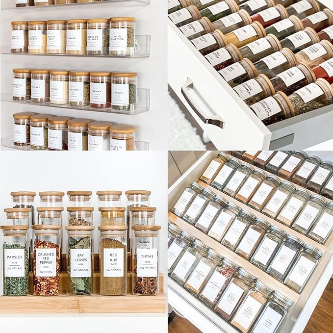 GPOVVIMX 191 Spice Jar Labels Preprinted Minimalist Stickers - White Waterproof Label - Fit Round or Rectangle Spice Jars - Herb Seasoning Kitchen Pantry Labels - Image 6