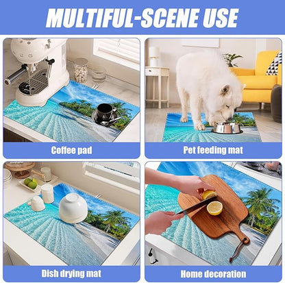 Beach Palm Tree Dish Drying Mat for Kitchen Counter Drying Pad Absorbent Reversible Dish Drainer Rack Mats Draining Pad 18"x24"Inch - Image 7