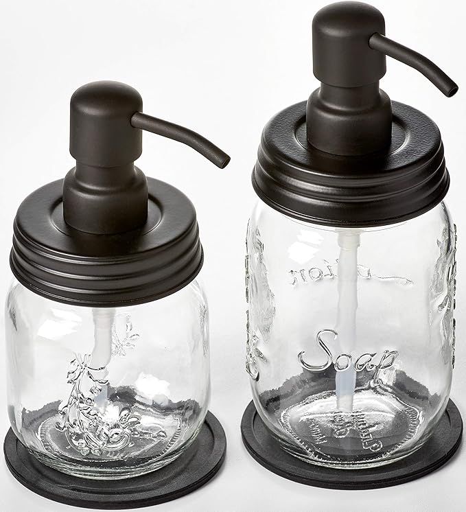 Mason Jar Soap and/or Lotion Dispenser for Hand Sanitizer, Liquid Soap or Hand/Body Lotion (Black, 12oz & 16oz)