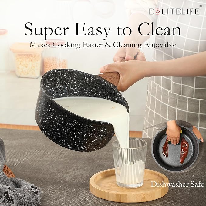 ESLITE LIFE Nonstick Sauce Pan with Lid, 1.5 QT Small Soup Pot Compatible with All Stovetops (Gas, Electric & Induction), PFOA Free, Black - Image 6