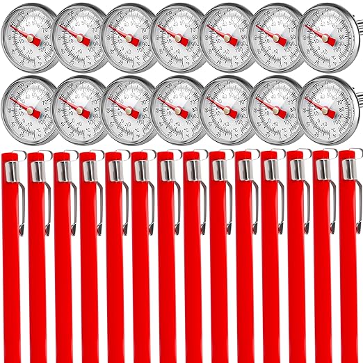 14 Pcs Stainless Steel Food Thermometer with 1 Inch Dial Pocket Kitchen Thermometer Instant Read for Milk Foam Frothing Meat Coffee Drinks Chocolate Water Oven Cooking Probe Long Stem