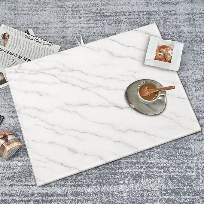 Marble White Dish Drying Mats for Kitchen Counter, Large 18"x24" Dish Mats for Drying Dishes, Microfiber Absorbent Dish Drying Pad Rack Mat Kitchen Decor Reusable Washable