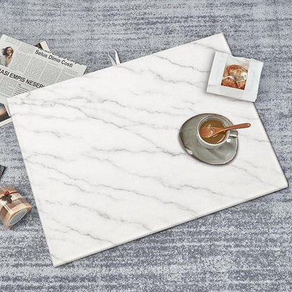 Marble White Dish Drying Mats for Kitchen Counter, Large 18"x24" Dish Mats for Drying Dishes, Microfiber Absorbent Dish Drying Pad Rack Mat Kitchen Decor Reusable Washable