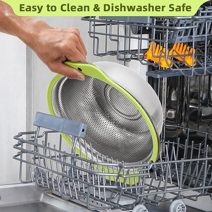 Colander Stainless Steel Microporous, 4QT Large Capacity Rice Strainer with Mixing Bowl, Rice Washing Bowl Set with Handle, Food-Grade Strainers and Colanders for Kitchen, Dishwasher Safe - Image 5