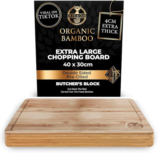 Deer & Oak Premium Solid Wood Cutting Board (15.8 X 11.8 X 1.5 inches) - Extra Thick - Brown with Black Accents - Chopping Board